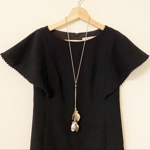 LOFT Petite Flutter Pom Pom Sleeve Mini Black Dress